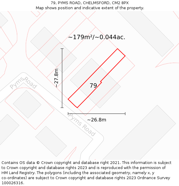 79, PYMS ROAD, CHELMSFORD, CM2 8PX: Plot and title map
