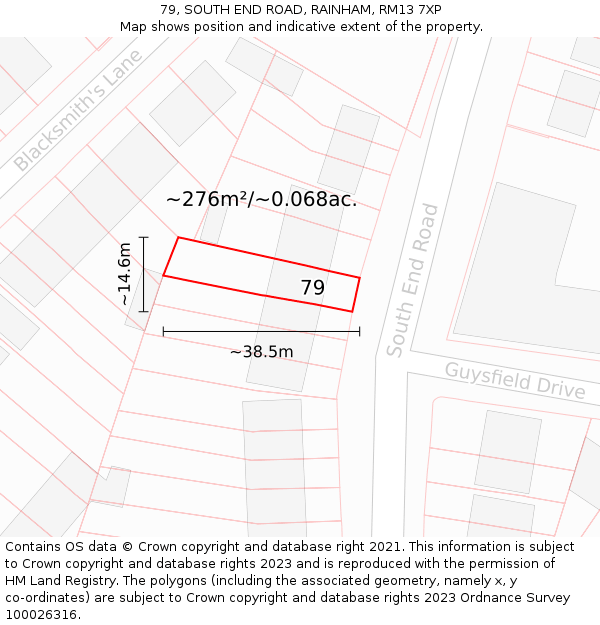 79, SOUTH END ROAD, RAINHAM, RM13 7XP: Plot and title map