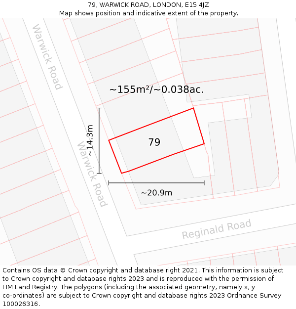 79, WARWICK ROAD, LONDON, E15 4JZ: Plot and title map