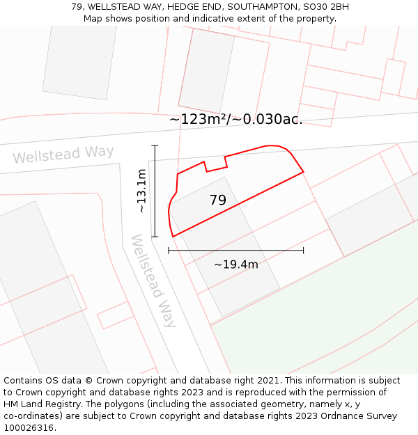 79, WELLSTEAD WAY, HEDGE END, SOUTHAMPTON, SO30 2BH: Plot and title map