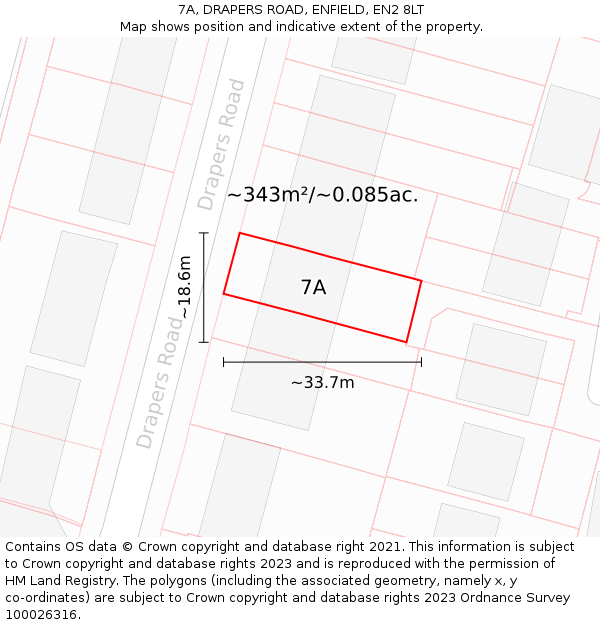 7A, DRAPERS ROAD, ENFIELD, EN2 8LT: Plot and title map