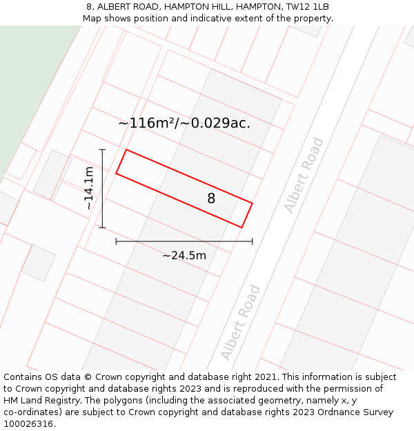 8, ALBERT ROAD, HAMPTON HILL, HAMPTON, TW12 1LB: Plot and title map