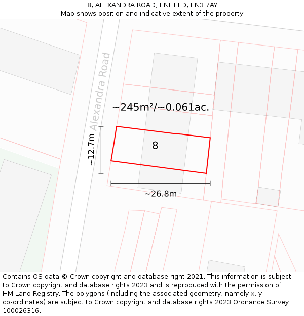 8, ALEXANDRA ROAD, ENFIELD, EN3 7AY: Plot and title map