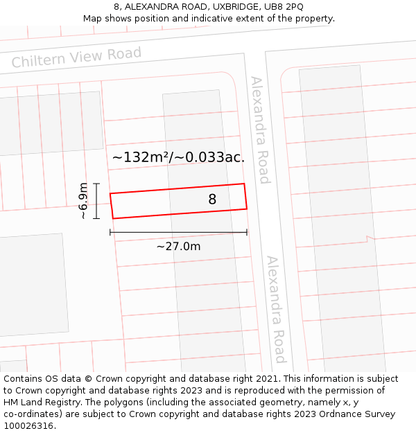 8, ALEXANDRA ROAD, UXBRIDGE, UB8 2PQ: Plot and title map