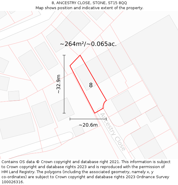 8, ANCESTRY CLOSE, STONE, ST15 8QQ: Plot and title map