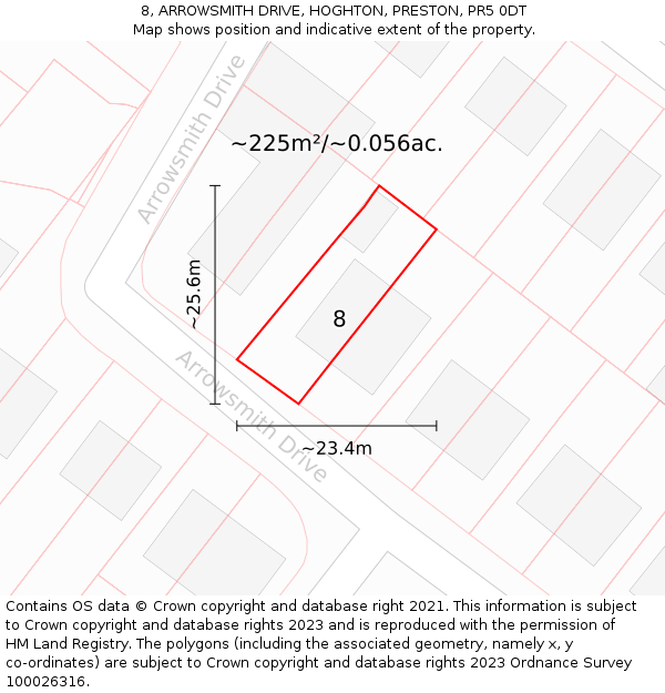 8, ARROWSMITH DRIVE, HOGHTON, PRESTON, PR5 0DT: Plot and title map
