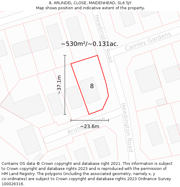 8, ARUNDEL CLOSE, MAIDENHEAD, SL6 5JY: Plot and title map