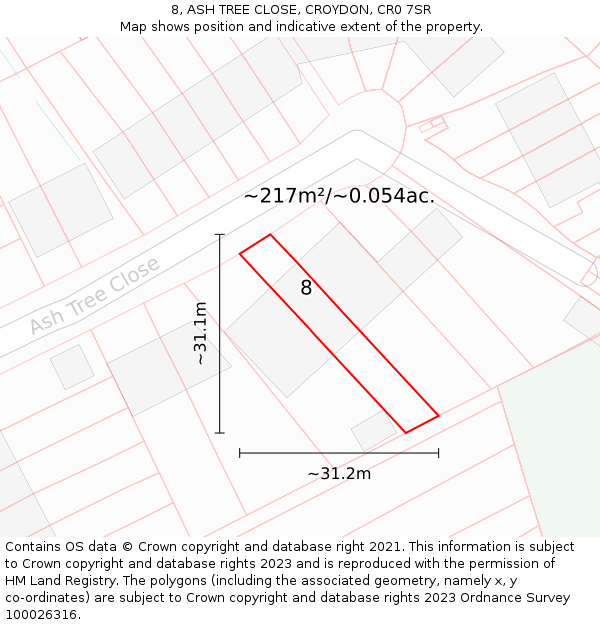 8, ASH TREE CLOSE, CROYDON, CR0 7SR: Plot and title map