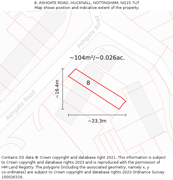 8, ASHGATE ROAD, HUCKNALL, NOTTINGHAM, NG15 7UT: Plot and title map