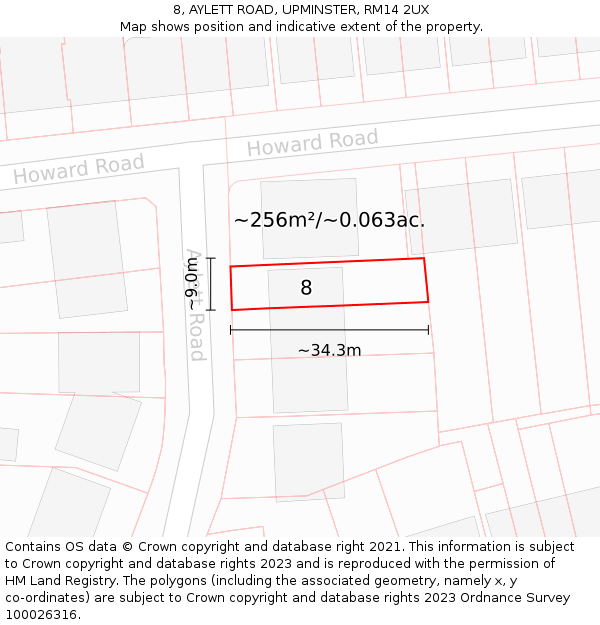 8, AYLETT ROAD, UPMINSTER, RM14 2UX: Plot and title map