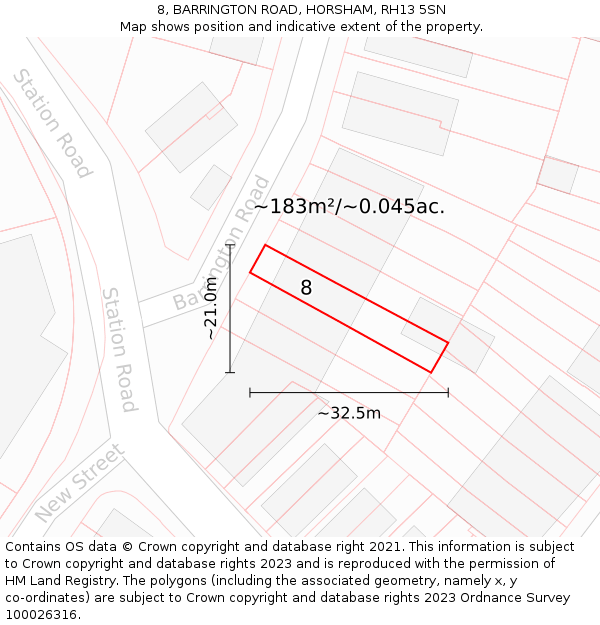 8, BARRINGTON ROAD, HORSHAM, RH13 5SN: Plot and title map