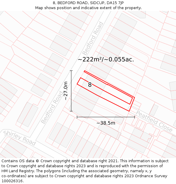 8, BEDFORD ROAD, SIDCUP, DA15 7JP: Plot and title map