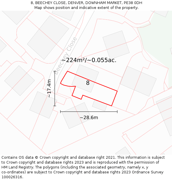 8, BEECHEY CLOSE, DENVER, DOWNHAM MARKET, PE38 0DH: Plot and title map