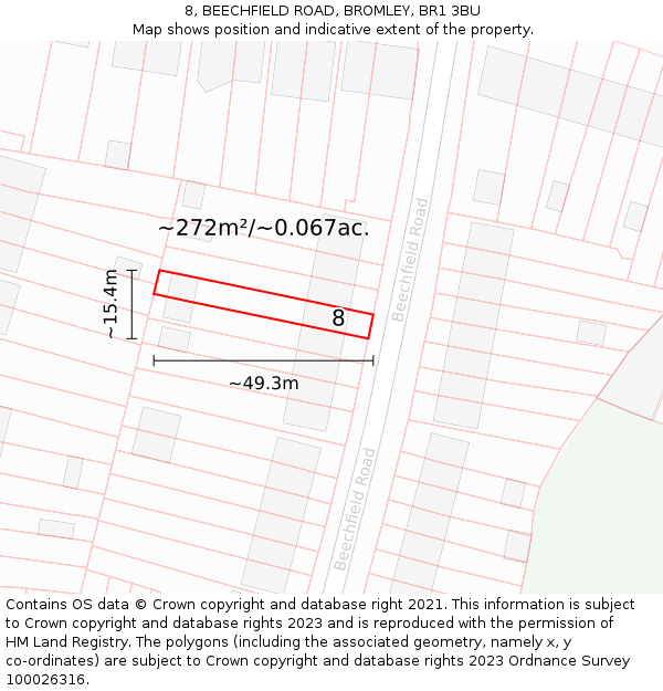 8, BEECHFIELD ROAD, BROMLEY, BR1 3BU: Plot and title map