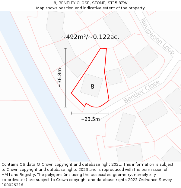8, BENTLEY CLOSE, STONE, ST15 8ZW: Plot and title map