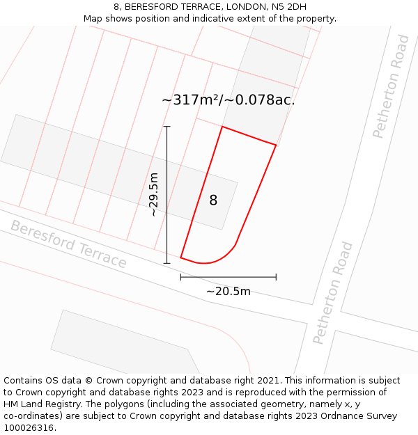 8, BERESFORD TERRACE, LONDON, N5 2DH: Plot and title map