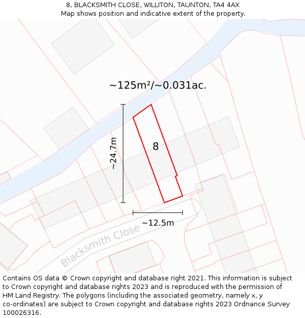 8, BLACKSMITH CLOSE, WILLITON, TAUNTON, TA4 4AX: Plot and title map
