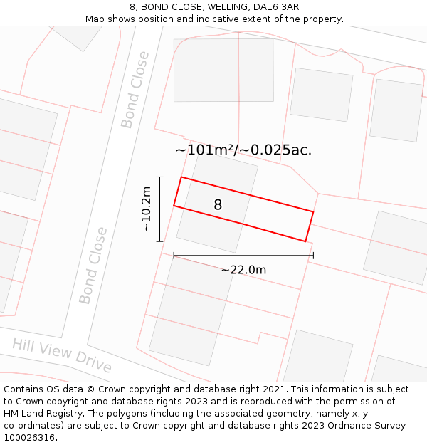 8, BOND CLOSE, WELLING, DA16 3AR: Plot and title map
