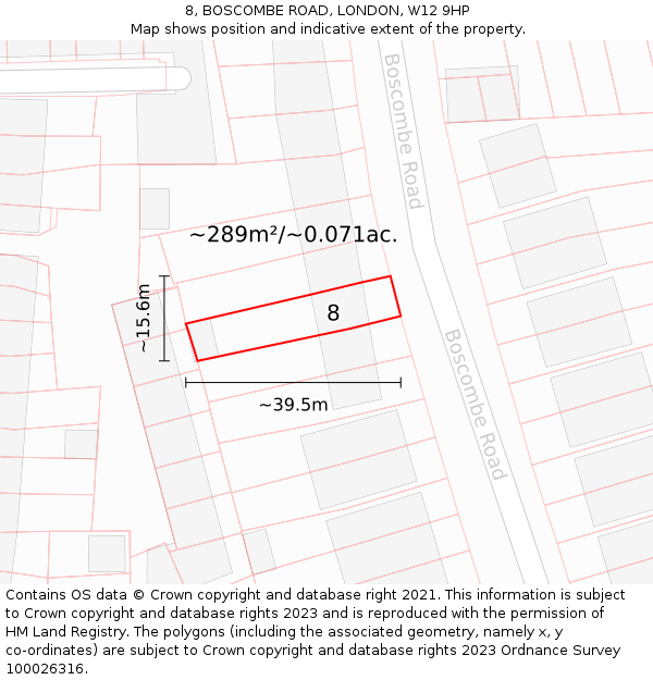 8, BOSCOMBE ROAD, LONDON, W12 9HP: Plot and title map