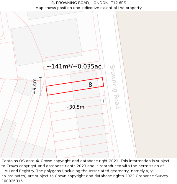8, BROWNING ROAD, LONDON, E12 6ES: Plot and title map