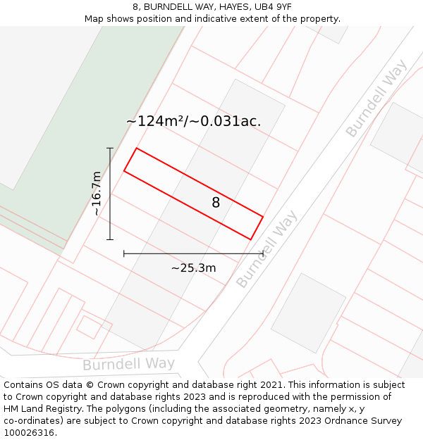 8, BURNDELL WAY, HAYES, UB4 9YF: Plot and title map