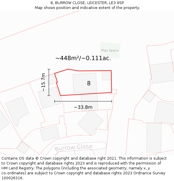 8, BURROW CLOSE, LEICESTER, LE3 9SP: Plot and title map