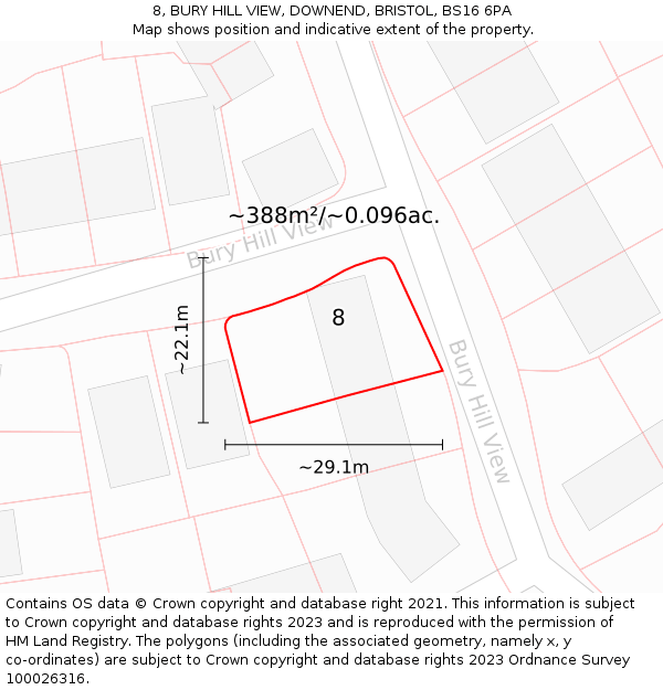 8, BURY HILL VIEW, DOWNEND, BRISTOL, BS16 6PA: Plot and title map