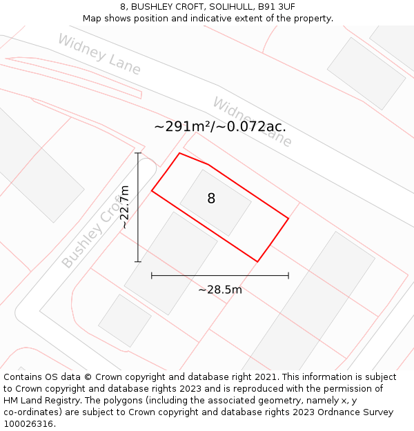 8, BUSHLEY CROFT, SOLIHULL, B91 3UF: Plot and title map