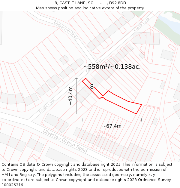 8, CASTLE LANE, SOLIHULL, B92 8DB: Plot and title map