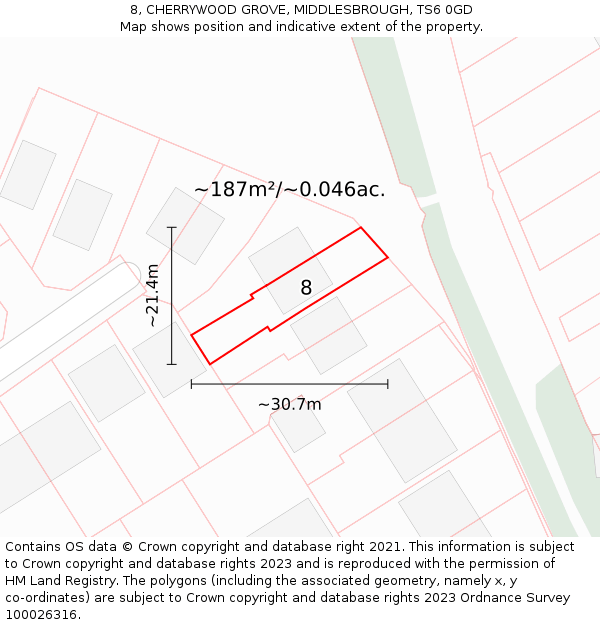 8, CHERRYWOOD GROVE, MIDDLESBROUGH, TS6 0GD: Plot and title map