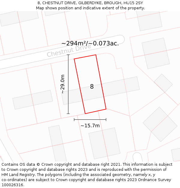 8, CHESTNUT DRIVE, GILBERDYKE, BROUGH, HU15 2SY: Plot and title map