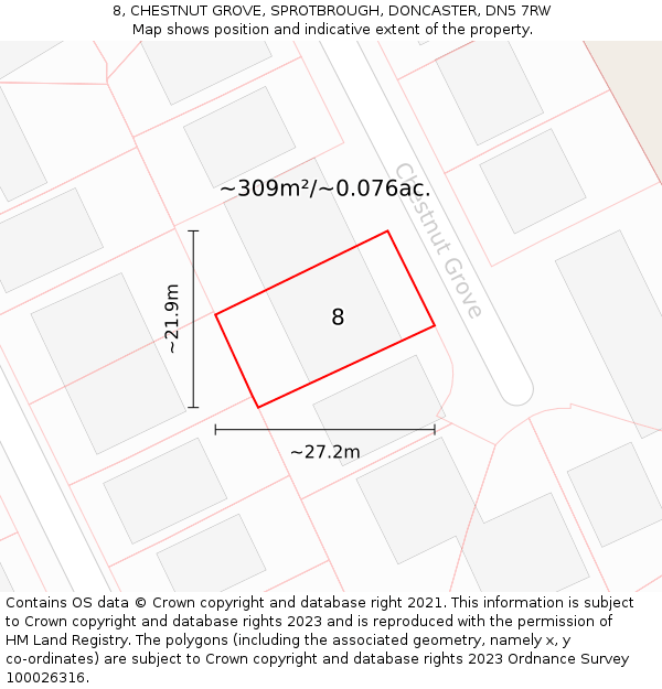 8, CHESTNUT GROVE, SPROTBROUGH, DONCASTER, DN5 7RW: Plot and title map