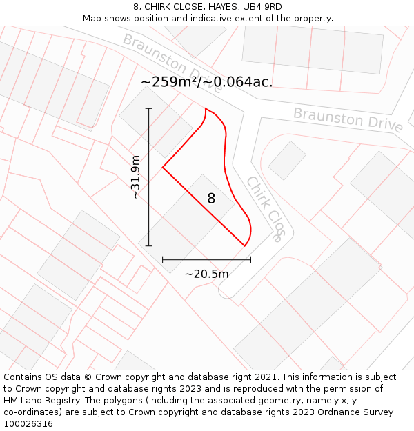8, CHIRK CLOSE, HAYES, UB4 9RD: Plot and title map