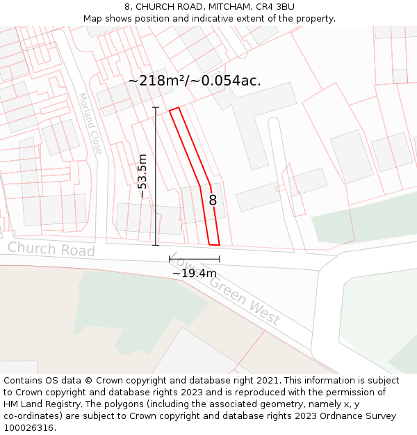 8, CHURCH ROAD, MITCHAM, CR4 3BU: Plot and title map