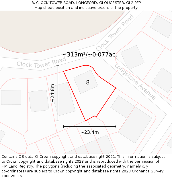8, CLOCK TOWER ROAD, LONGFORD, GLOUCESTER, GL2 9FP: Plot and title map