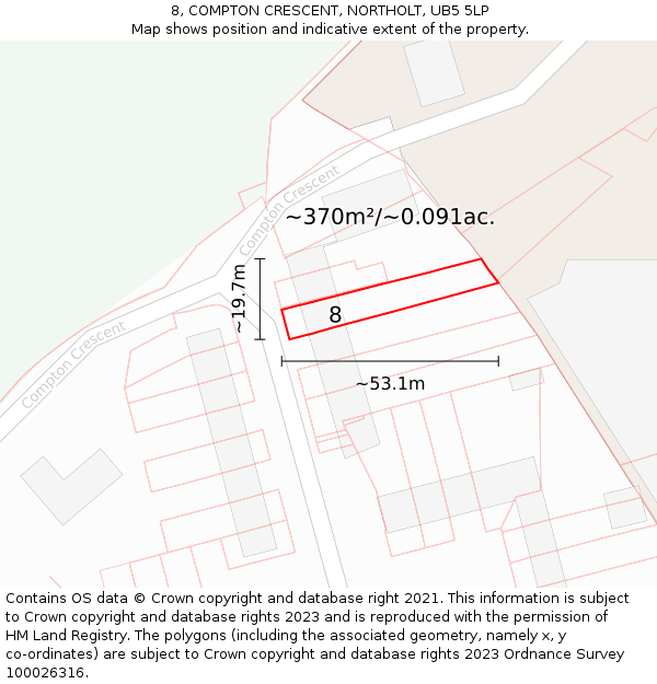 8, COMPTON CRESCENT, NORTHOLT, UB5 5LP: Plot and title map