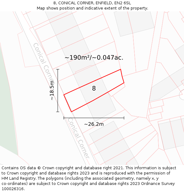 8, CONICAL CORNER, ENFIELD, EN2 6SL: Plot and title map