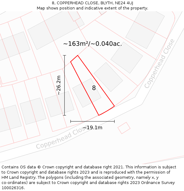 8, COPPERHEAD CLOSE, BLYTH, NE24 4UJ: Plot and title map