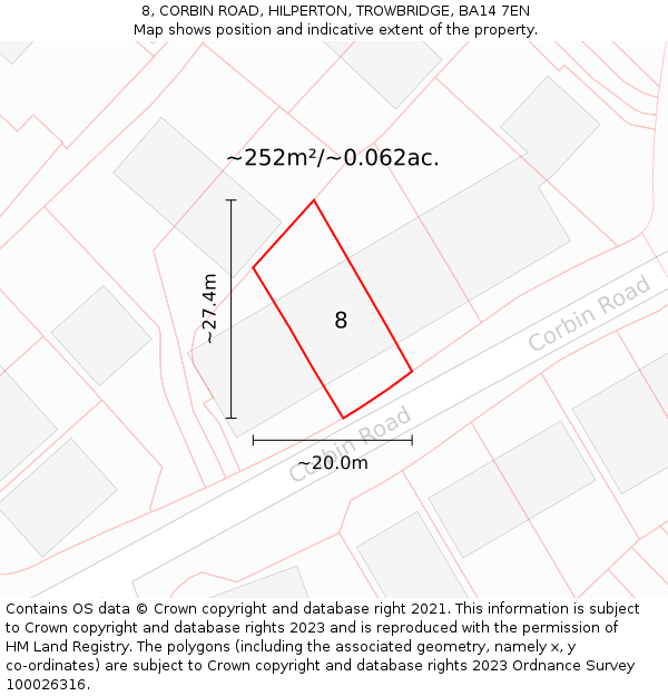 8, CORBIN ROAD, HILPERTON, TROWBRIDGE, BA14 7EN: Plot and title map