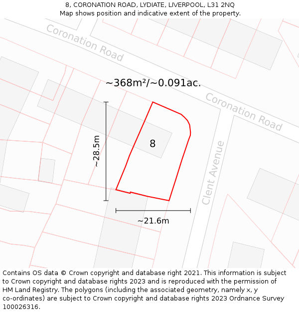 8, CORONATION ROAD, LYDIATE, LIVERPOOL, L31 2NQ: Plot and title map