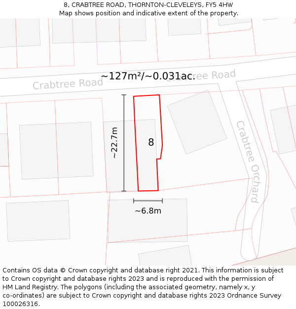 8, CRABTREE ROAD, THORNTON-CLEVELEYS, FY5 4HW: Plot and title map