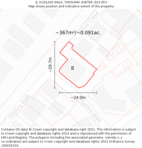 8, DUNLINS WALK, TOPSHAM, EXETER, EX3 0FH: Plot and title map