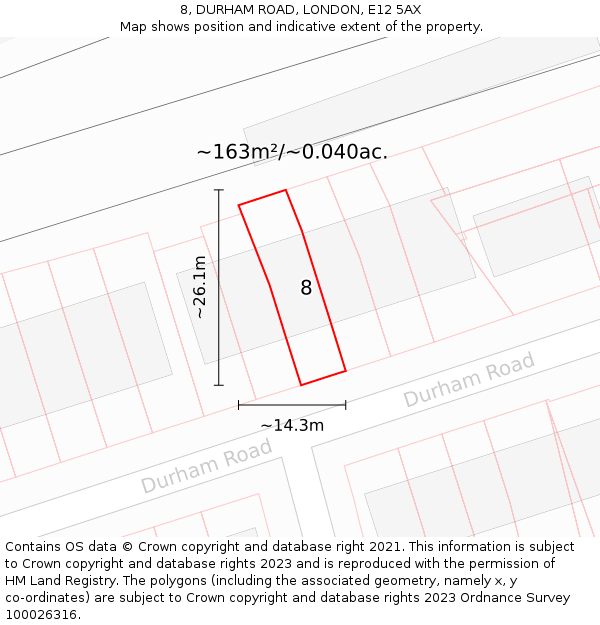 8, DURHAM ROAD, LONDON, E12 5AX: Plot and title map