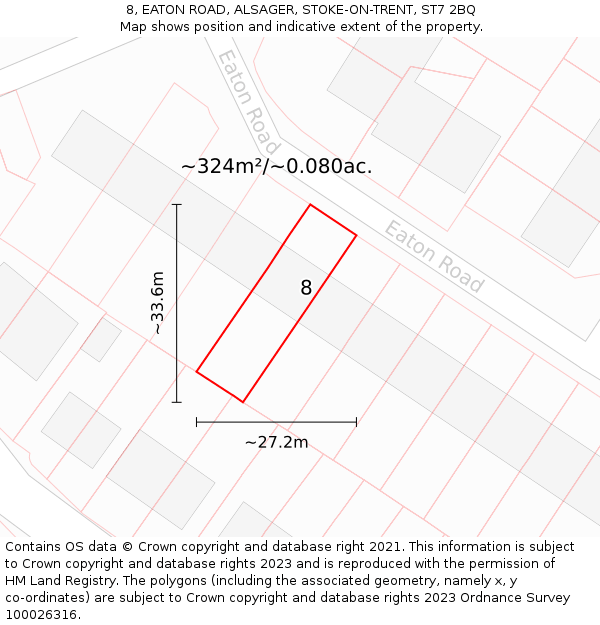8, EATON ROAD, ALSAGER, STOKE-ON-TRENT, ST7 2BQ: Plot and title map