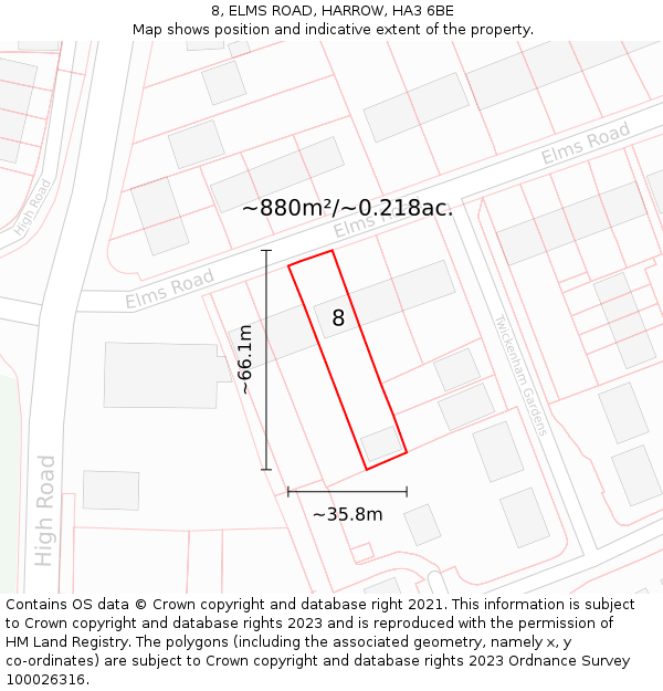 8, ELMS ROAD, HARROW, HA3 6BE: Plot and title map