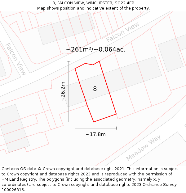 8, FALCON VIEW, WINCHESTER, SO22 4EP: Plot and title map