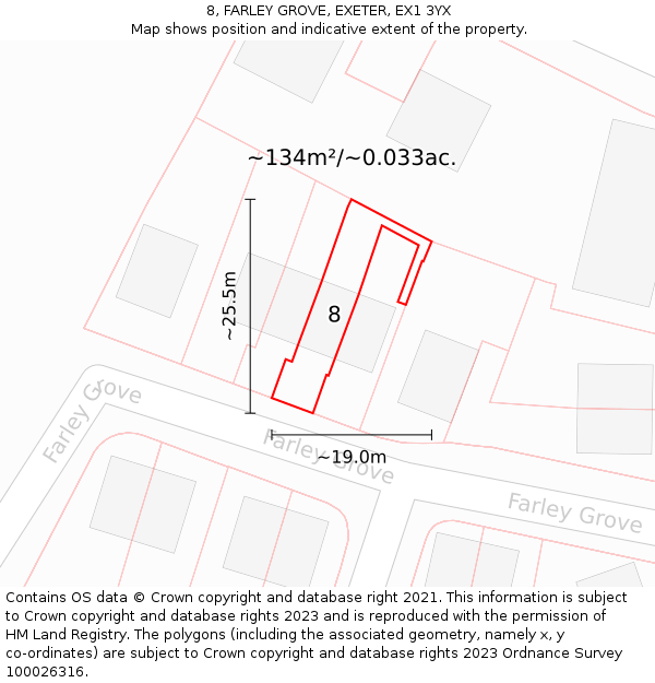 8, FARLEY GROVE, EXETER, EX1 3YX: Plot and title map