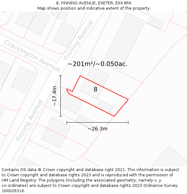 8, FINNING AVENUE, EXETER, EX4 8FA: Plot and title map
