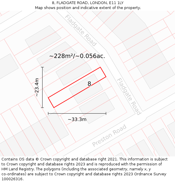 8, FLADGATE ROAD, LONDON, E11 1LY: Plot and title map