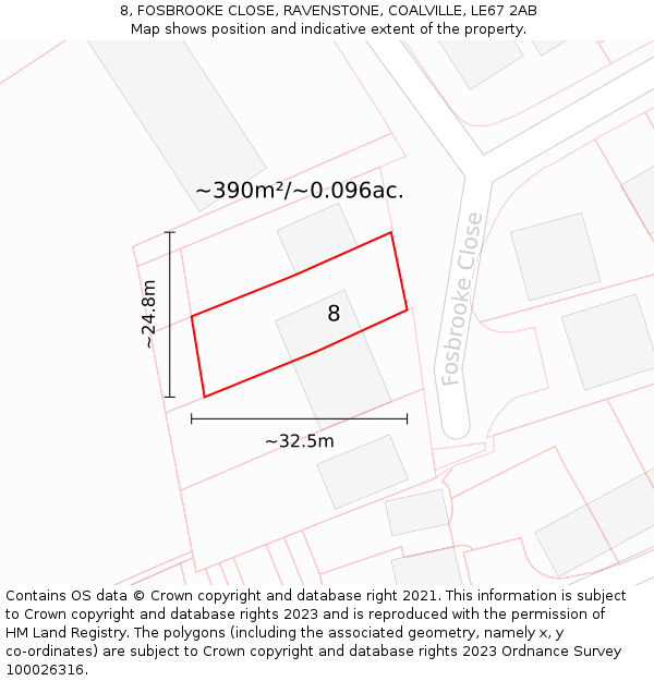 8, FOSBROOKE CLOSE, RAVENSTONE, COALVILLE, LE67 2AB: Plot and title map